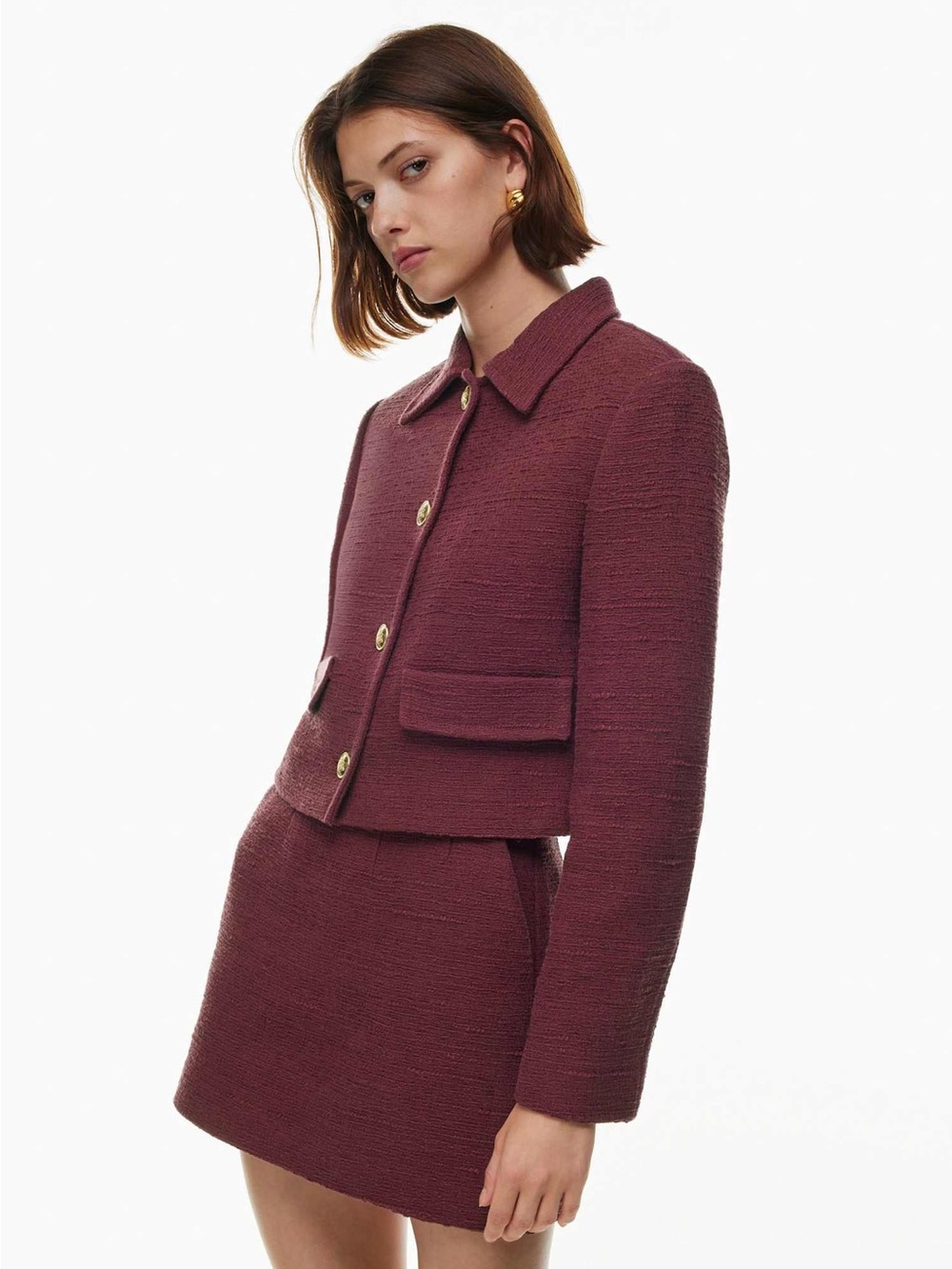 Babaton Burgundy Textured Bouclé Blazer Jacket